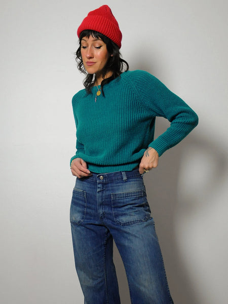 1980's Teal Cotton Ribbed Sweater