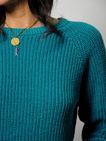 1980's Teal Cotton Ribbed Sweater