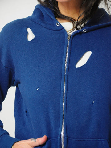 Navy Distressed Zip up Hoodie