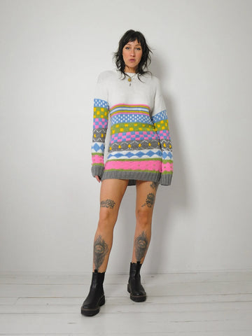 1980's Checkered + Stripe Sweater Dress