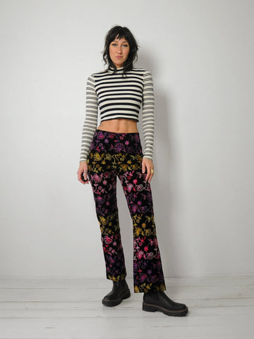 y2k Velvet Embroidered Floral Pants