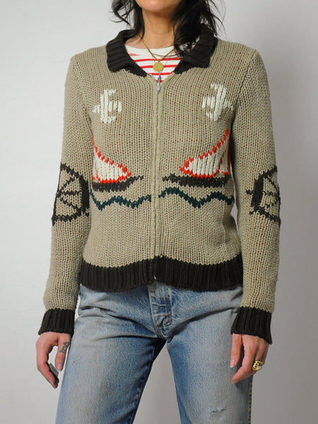 1970's Sailboat Nautical Cardigan