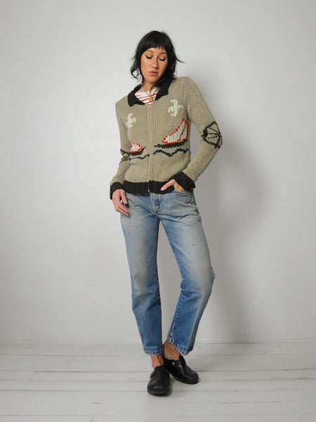 1970's Sailboat Nautical Cardigan
