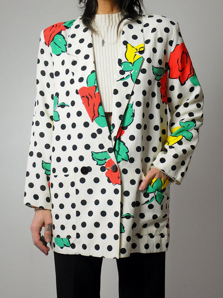 1980's Polka Dot & Rose Blazer
