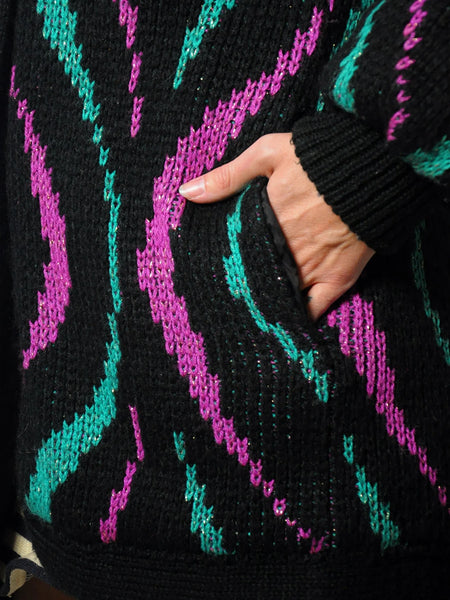 1980's Abstract Metallic Knit Sweater Coat