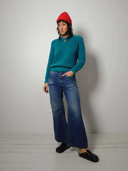 1980's Teal Cotton Ribbed Sweater