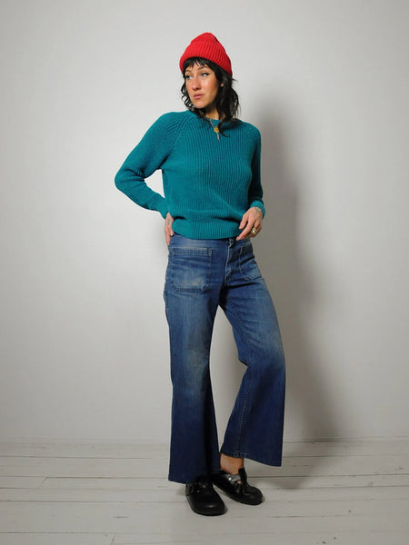 1980's Teal Cotton Ribbed Sweater