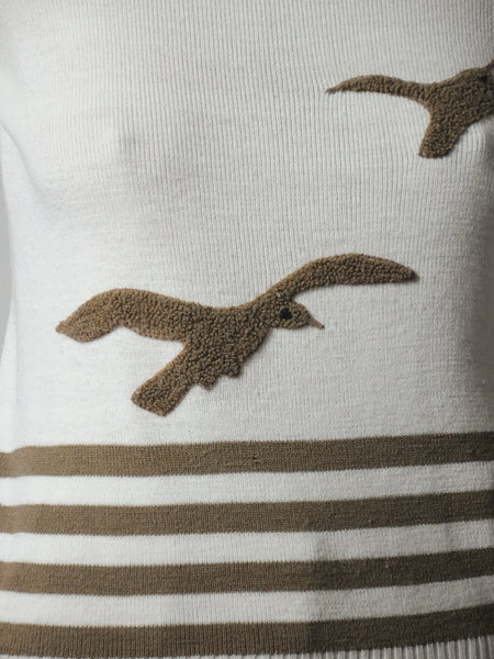 1970's Tan Seagull Striped Sweater