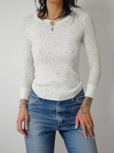1970's Floral Waffle Knit Thermal