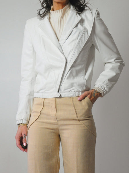 1980's White Leather Moto Jacket
