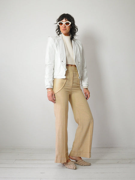 1980's White Leather Moto Jacket