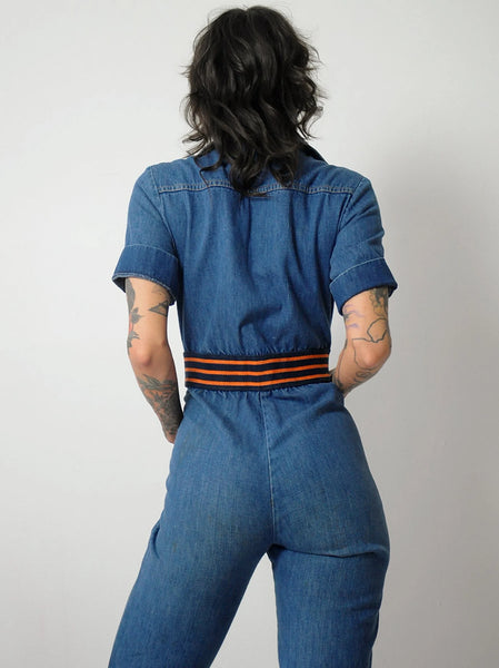1970's Denim Striped Waist Jumpsuit