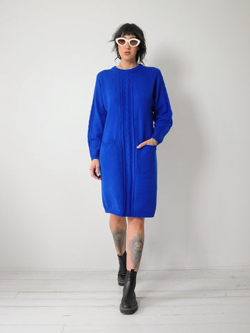 1980's Cobalt Cableknit Sweater Dress