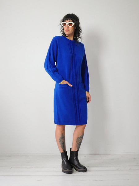 1980's Cobalt Cableknit Sweater Dress