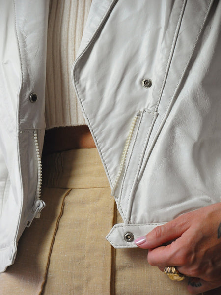 1980's White Leather Moto Jacket