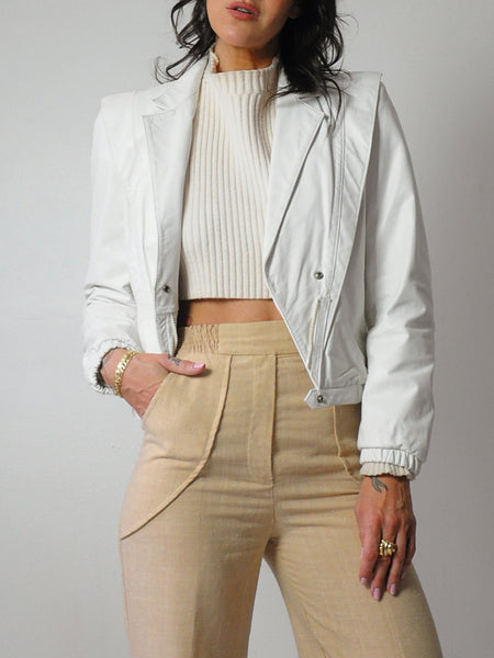 1980's White Leather Moto Jacket