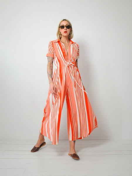 70's Tangerine Striped Jumpsuit