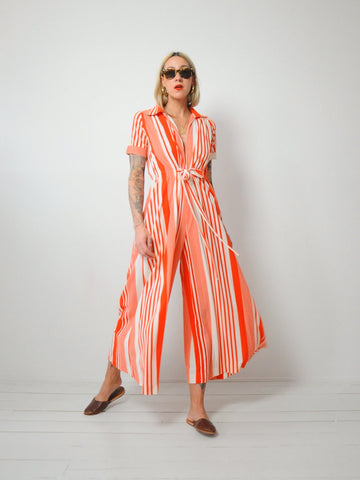 70's Tangerine Striped Jumpsuit