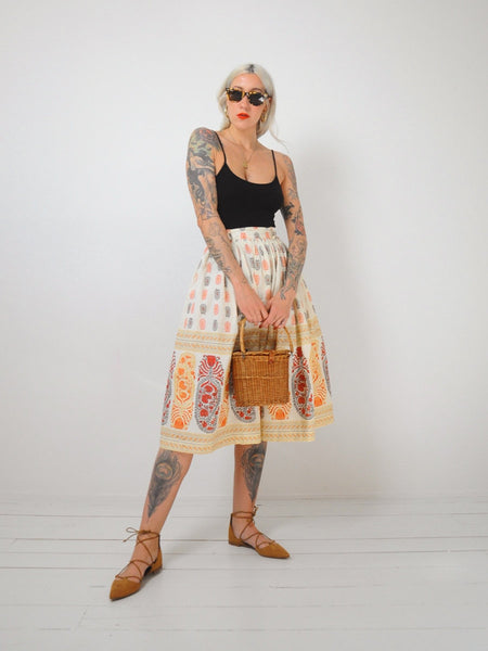 50's Folk Floral Print Skirt