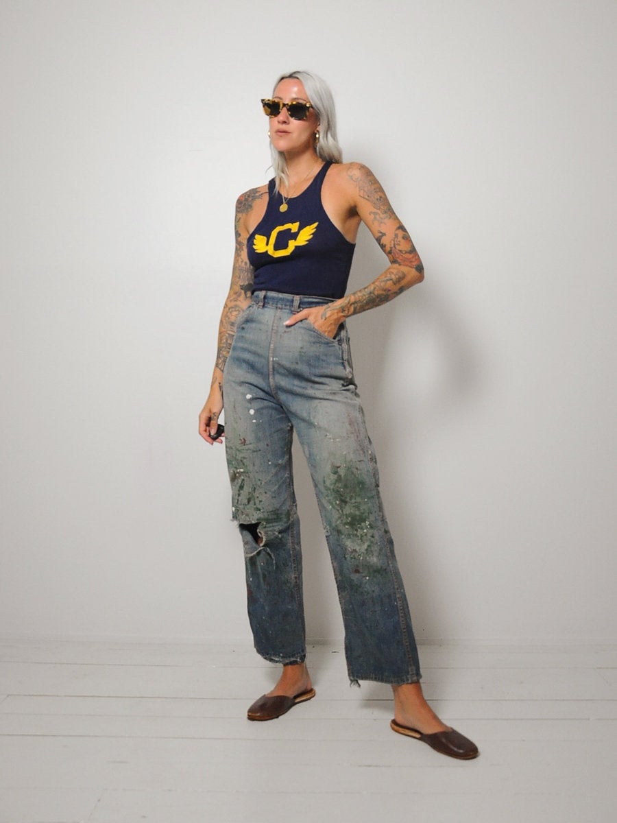 40's Painted Side Zip Jeans 26x28