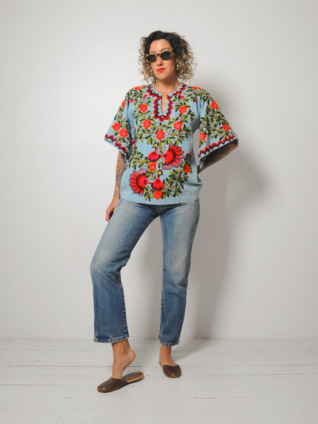 70's Embroidered Peacock Top