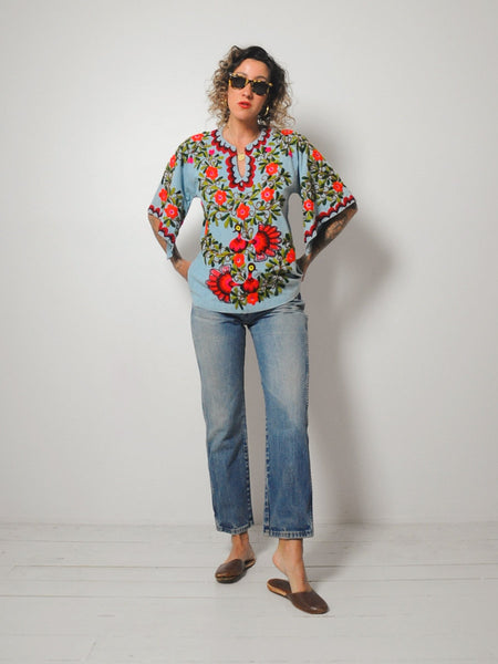70's Embroidered Peacock Top