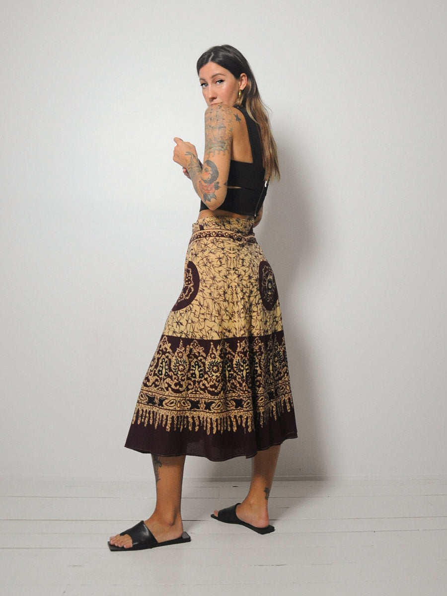 70's India Cotton Batik Wrap Skirt