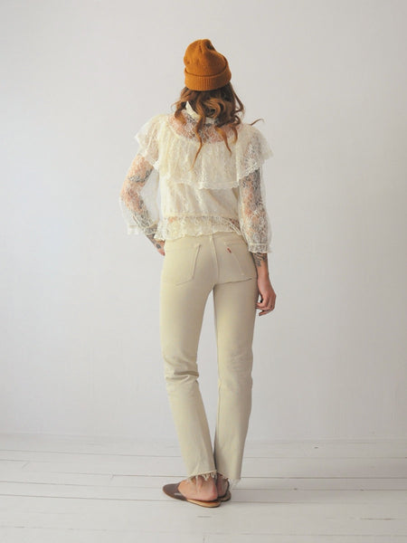 70's Ivory Peplum Lace Blouse