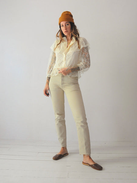 70's Ivory Peplum Lace Blouse