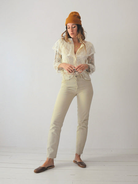 70's Ivory Peplum Lace Blouse