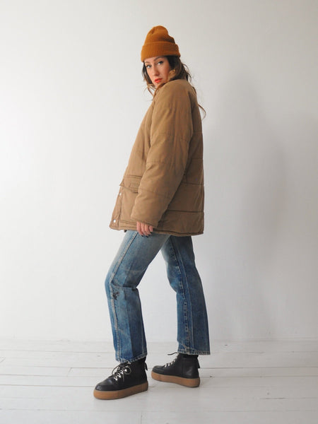 70's Camel Quilted Puffer Coat