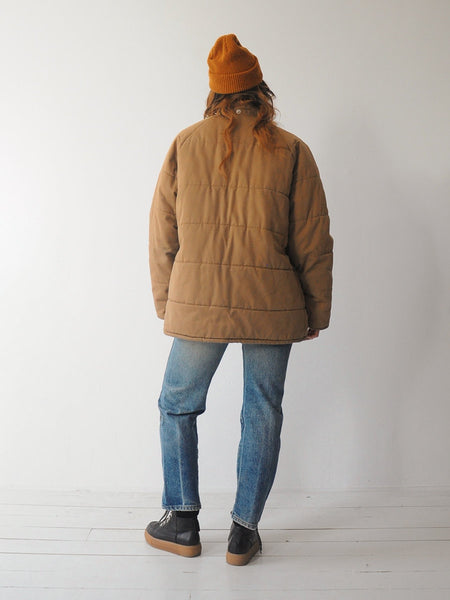 70's Camel Quilted Puffer Coat