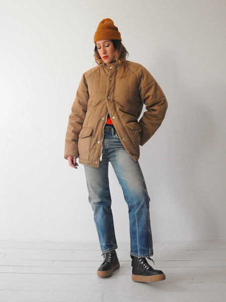 70's Camel Quilted Puffer Coat