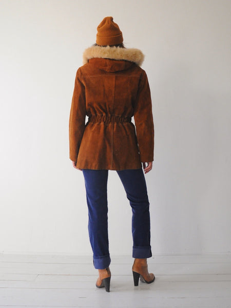 70's Shearling Hooded Suede Coat
