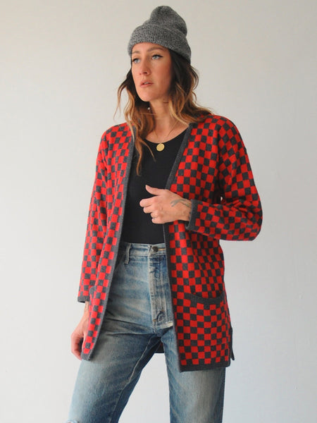 Red Checkerboard Cardigan
