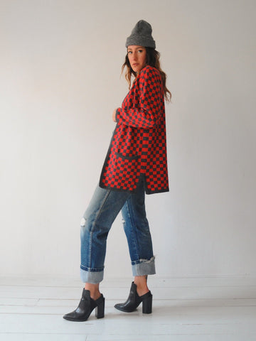 Red Checkerboard Cardigan
