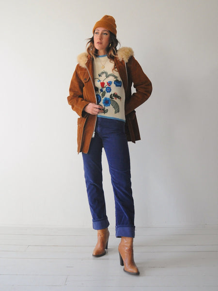 70's Shearling Hooded Suede Coat