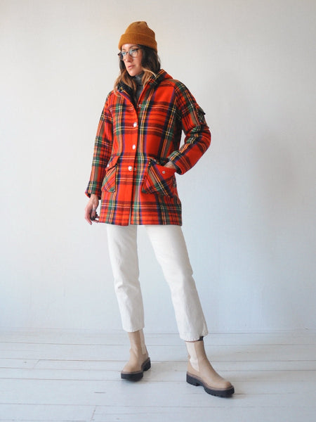 60's Saks Plaid Duffle Coat