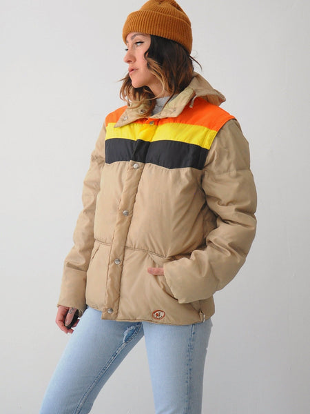 70's Colorblock Down Puffer Coat