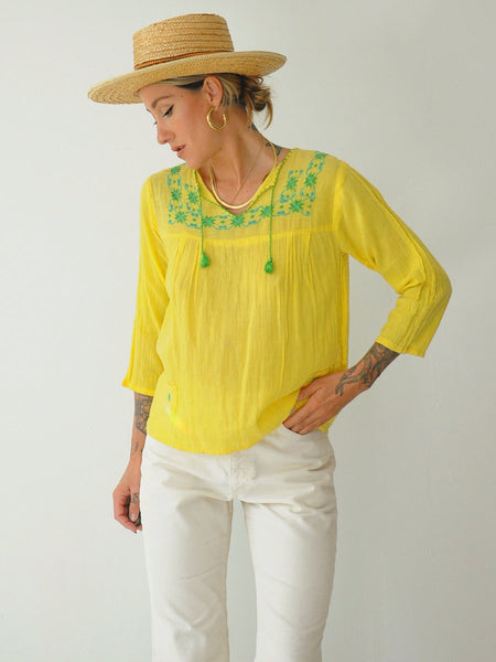 70's Embroidered Gauze Blouse