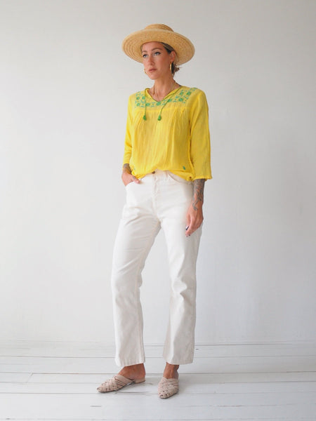 70's Embroidered Gauze Blouse