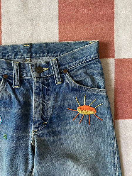 60's Rare Embroidered Lee Jeans 26x28