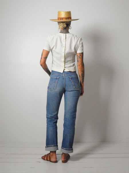 50's Embroidered Cropped Blouse