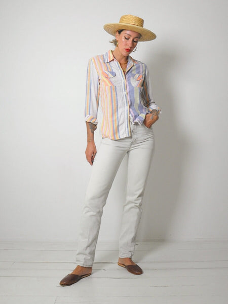 1970's Madras Stripe Cotton Blouse