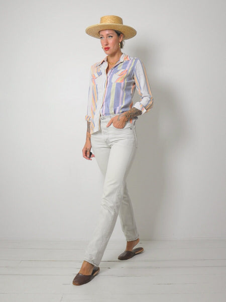 1970's Madras Stripe Cotton Blouse