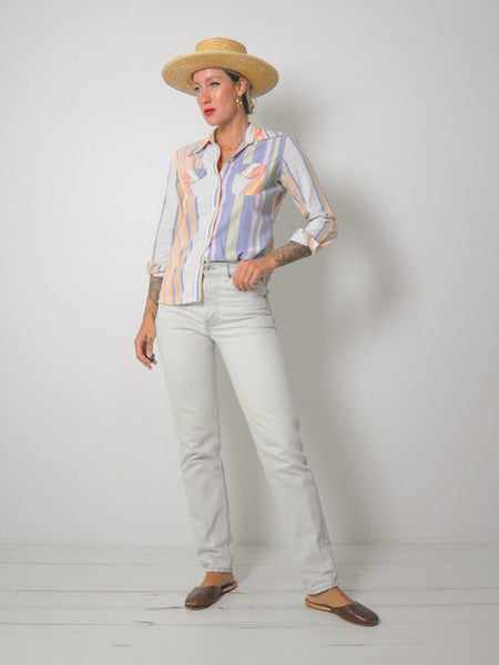 1970's Madras Stripe Cotton Blouse