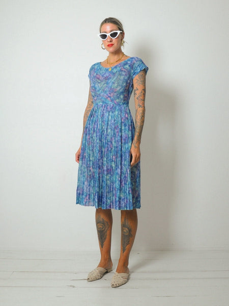 1950's Abstract Print Pleat Dress