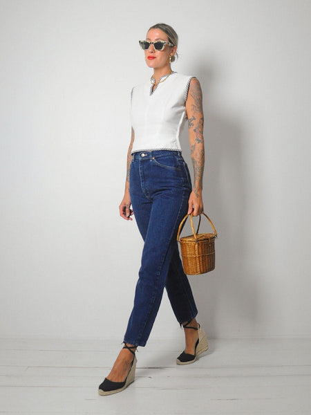 1950's Gingham Trim Crop Top