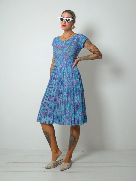 1950's Abstract Print Pleat Dress