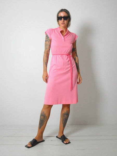 1980's Pink Jersey Shirt Dress